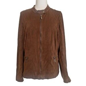 Mo-Ka By Santa Fe Apparel Brown Faux Suede Jacket Full Zip Womens Size 1X